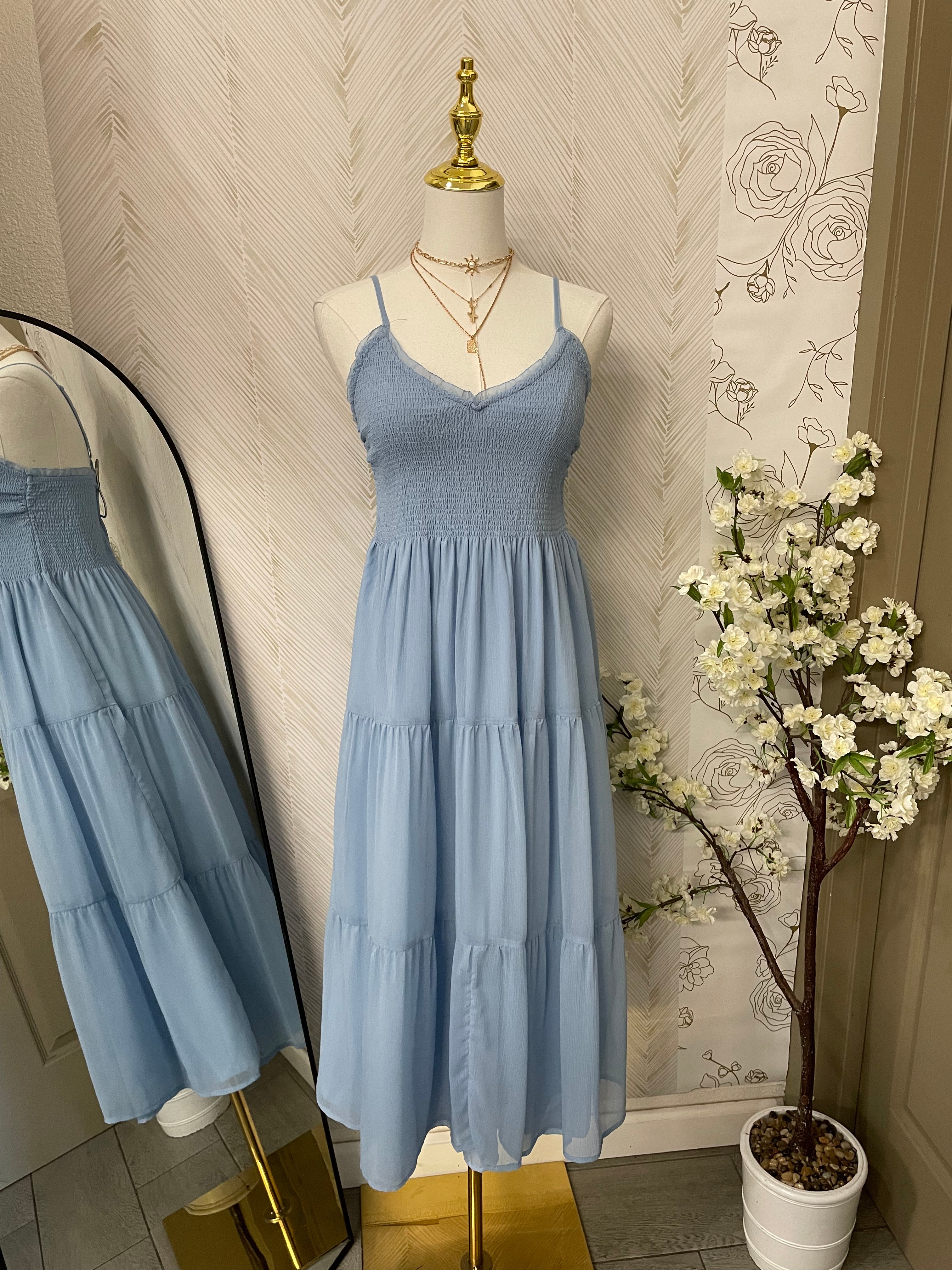 Blue thin strap dress