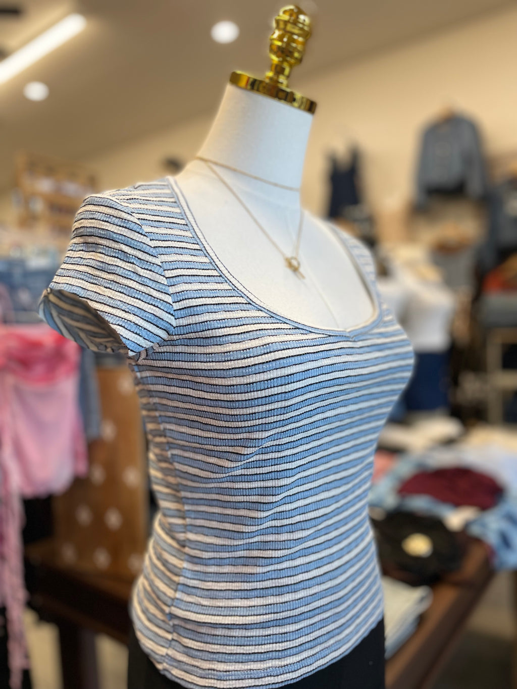 Blue Stripe sweetheart neck top