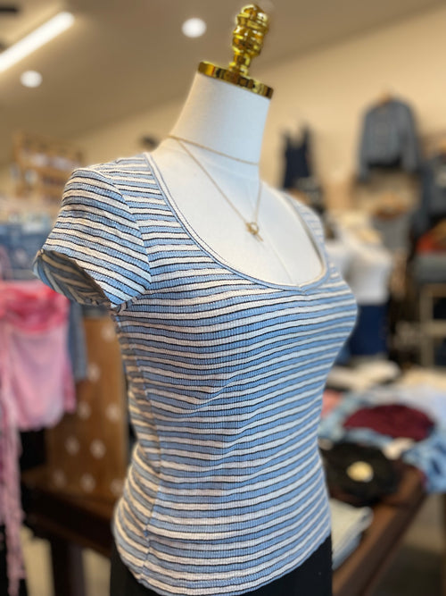 Blue Stripe sweetheart neck top