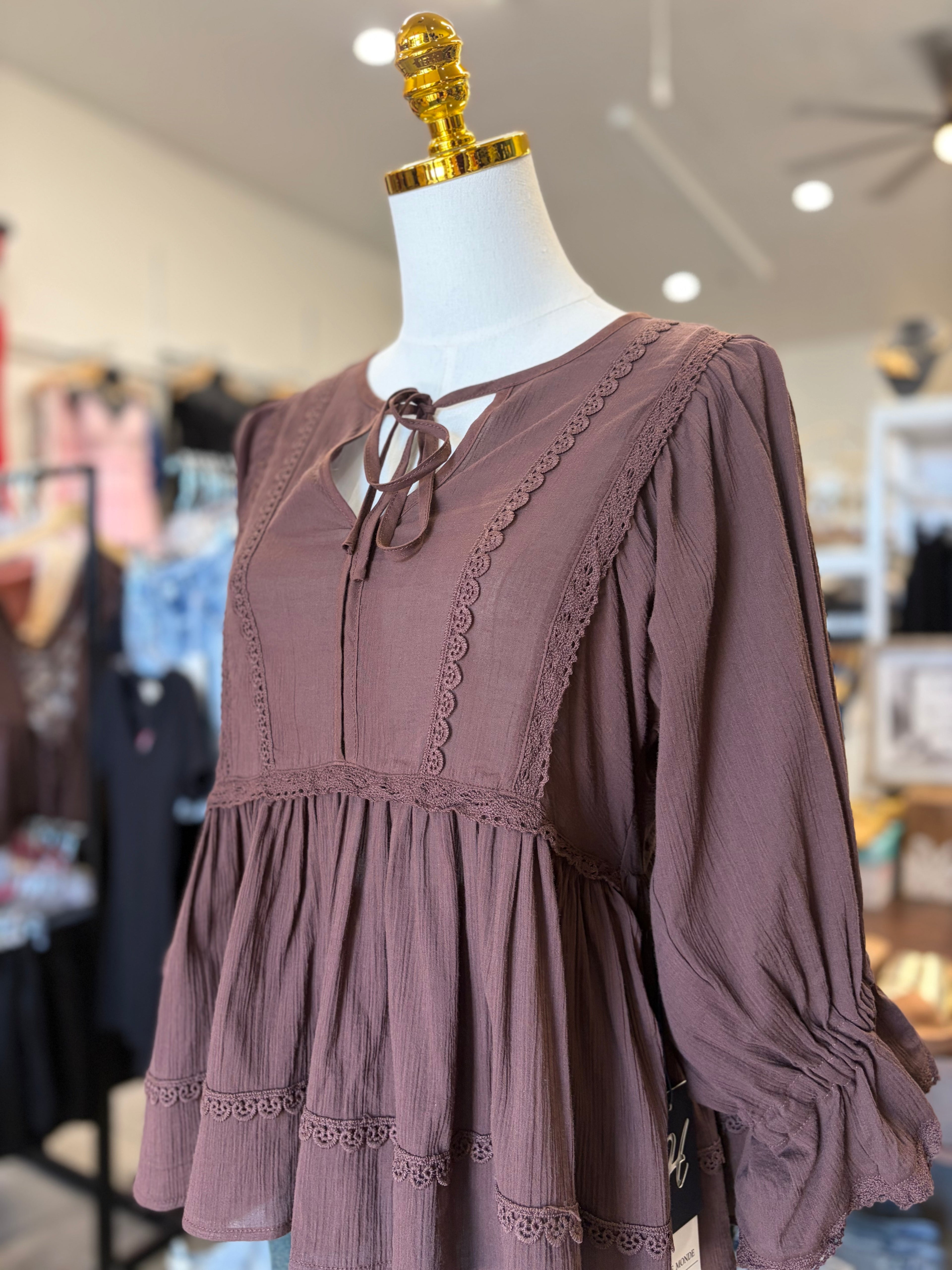 Brown Lace Cotton Blouse