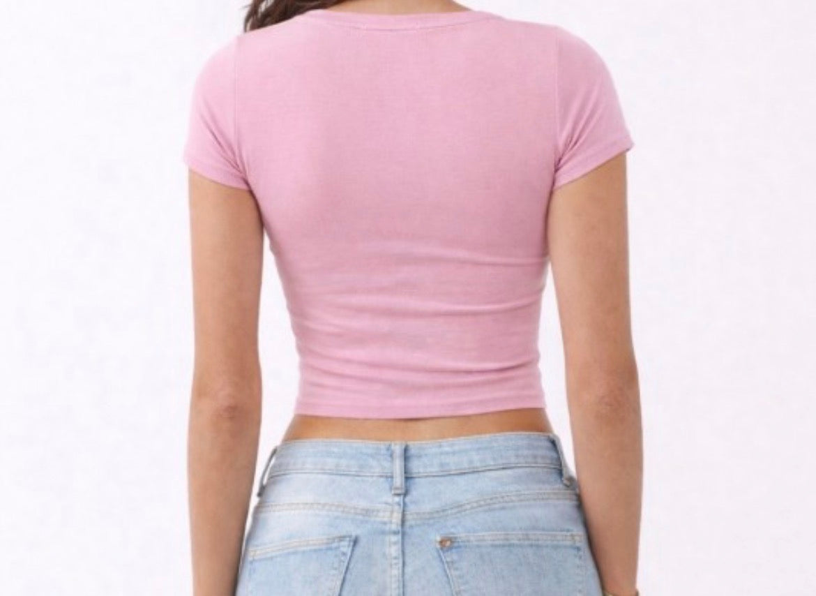 Pink V neck Crop Top