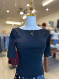 Black 1/2 Sleeve Boat Neck Top