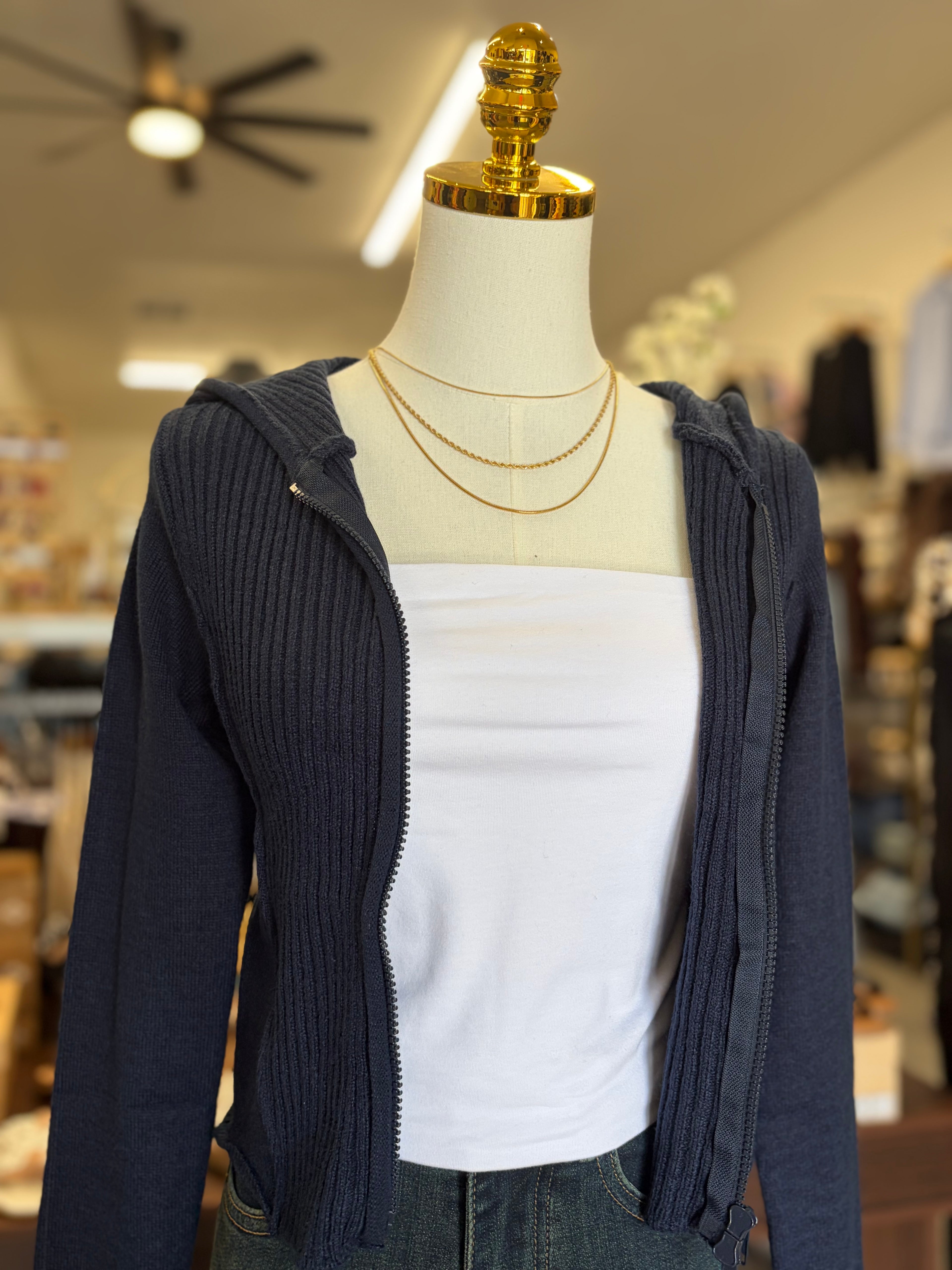 Navy Two-Way Zip Up Sweater