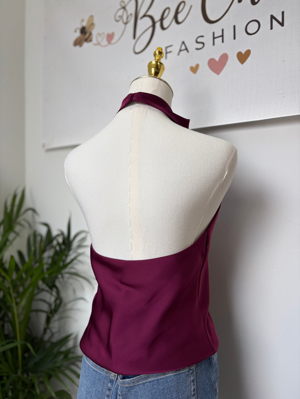 Satin Halter High Neck Top