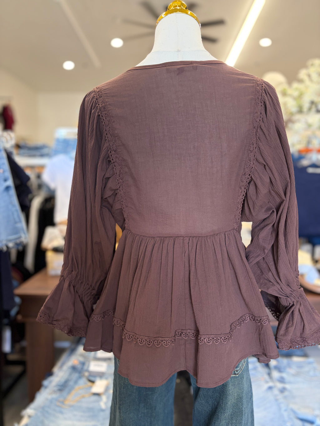 Brown Lace Cotton Blouse