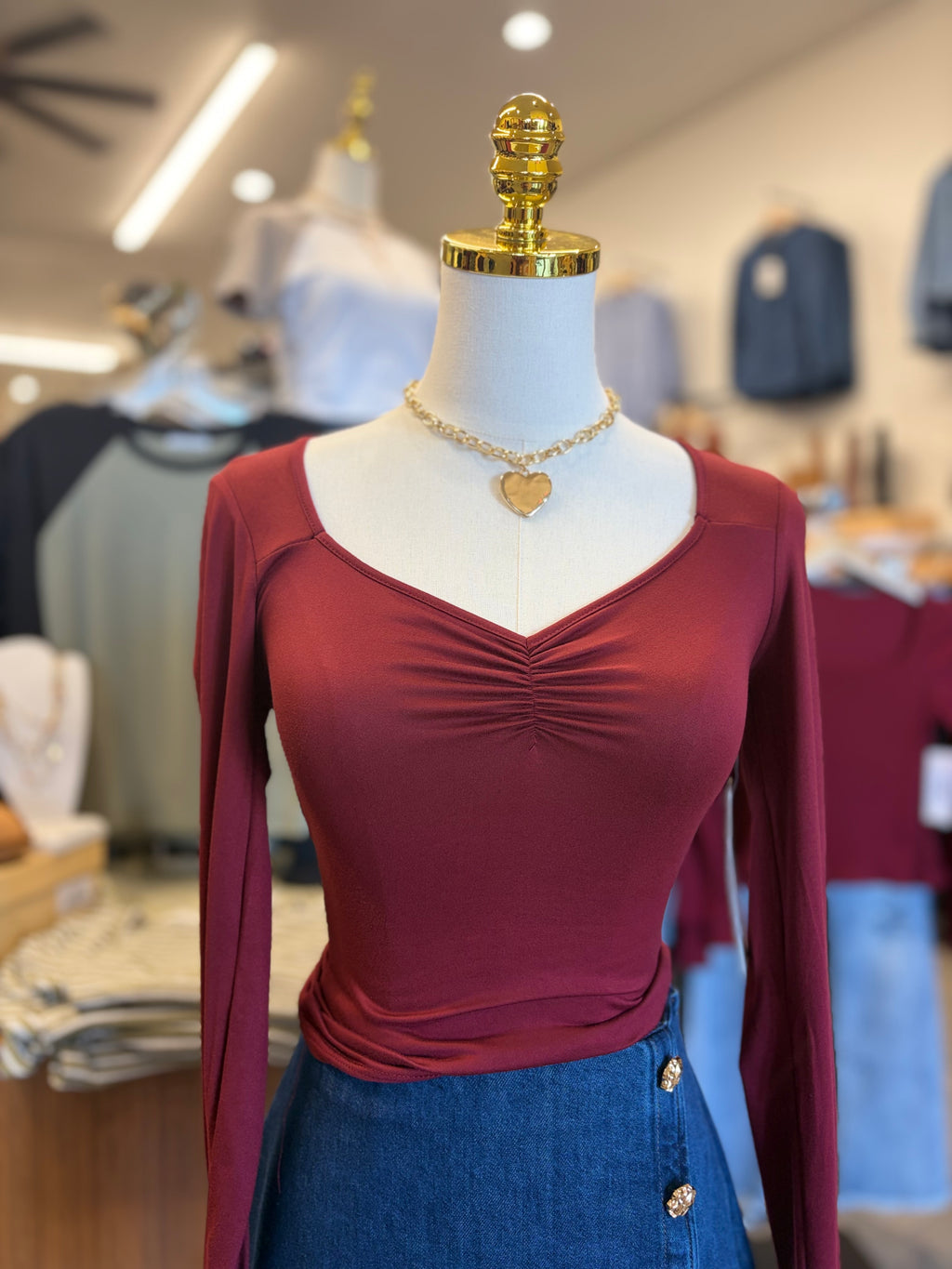 Garnet sweetheart long sleeve top
