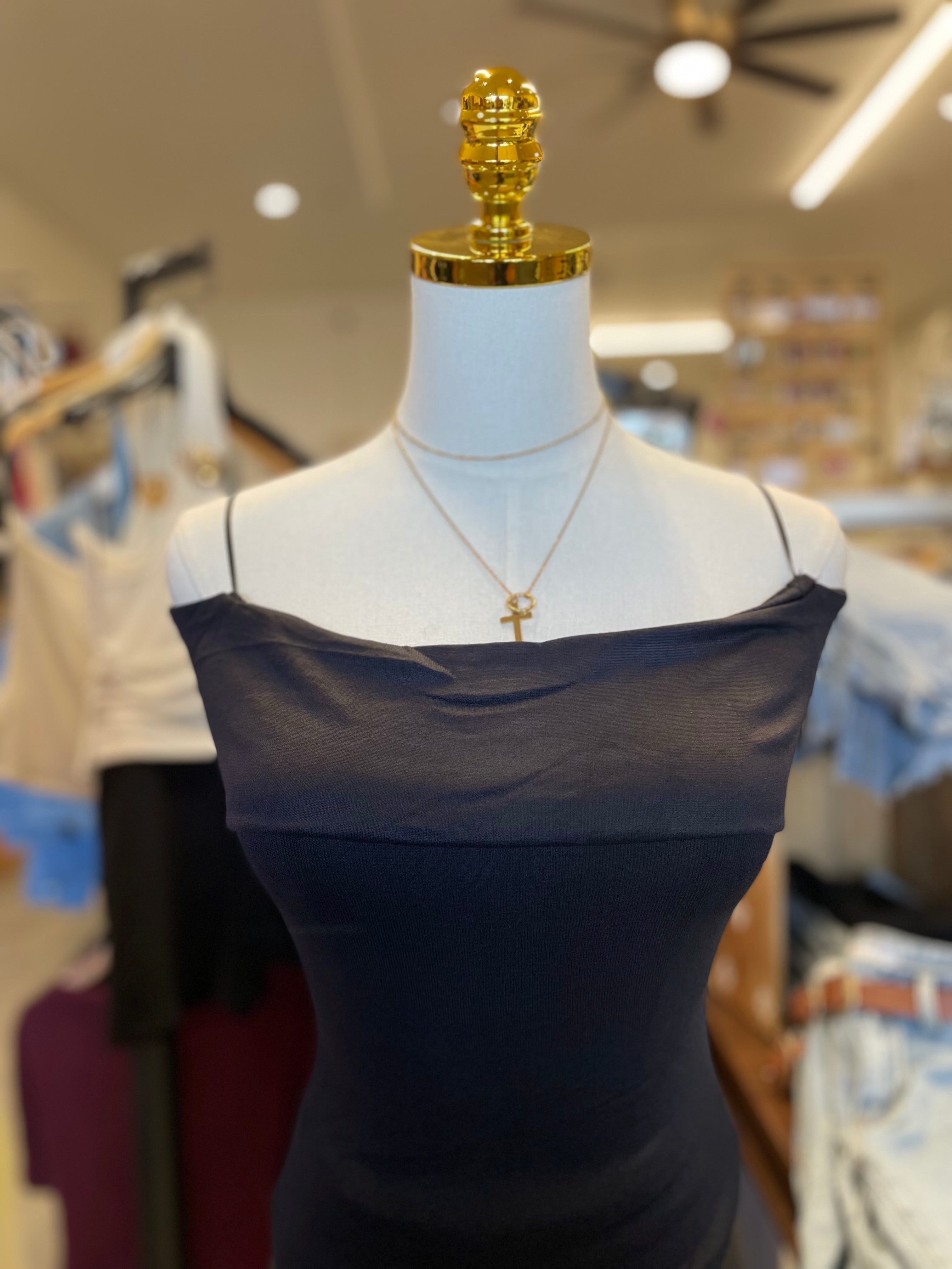 Black fold over bodycon knit top