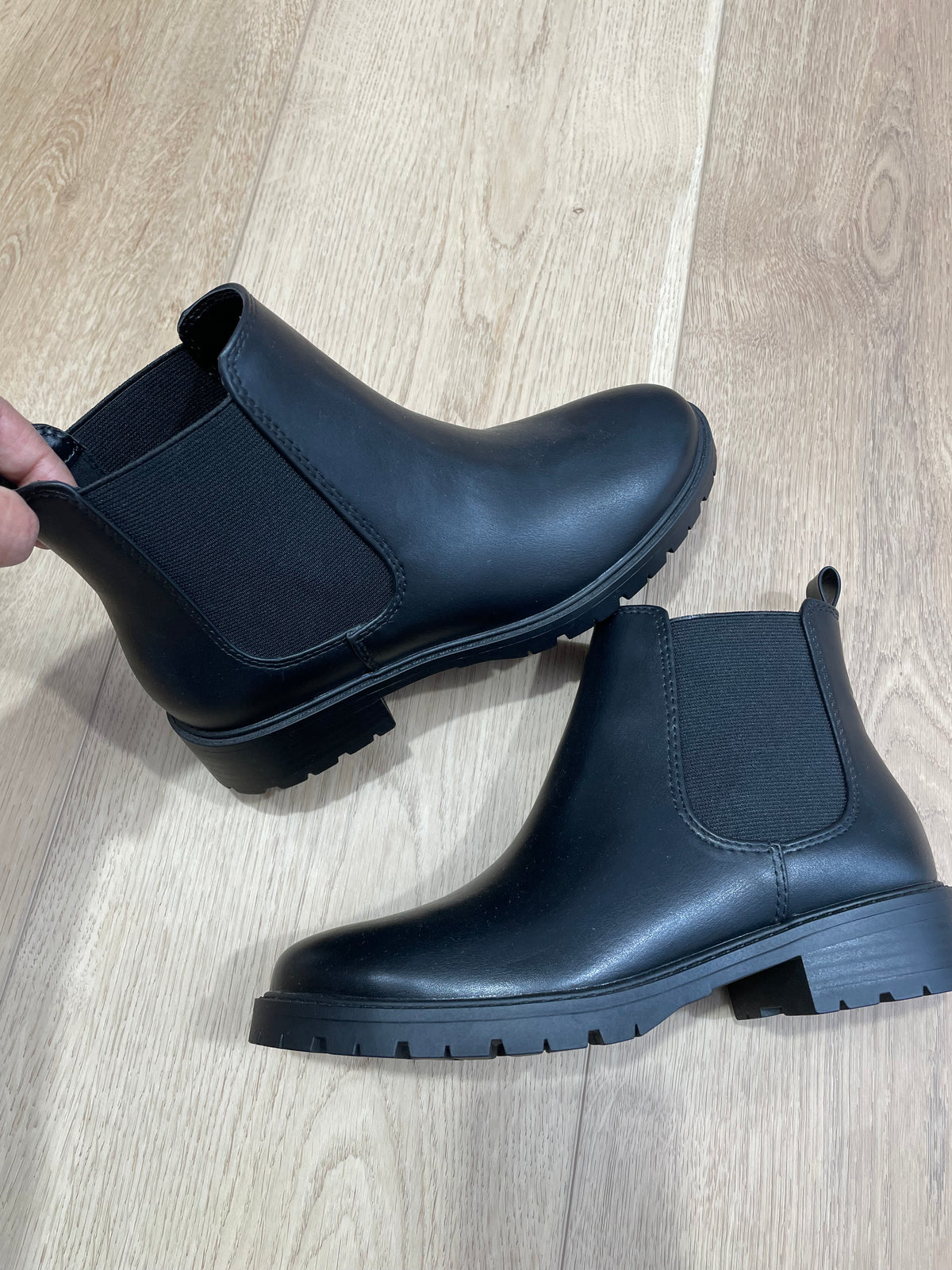 Black low-heel ankle booties