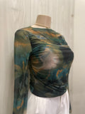 Jade/Tan Printed Mesh Long sleeve