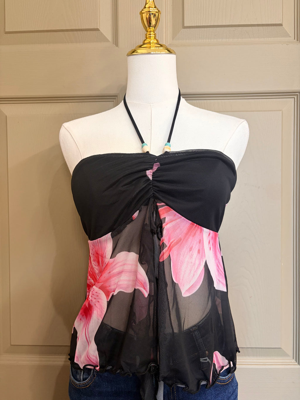 Black Bandeu Embelished Top