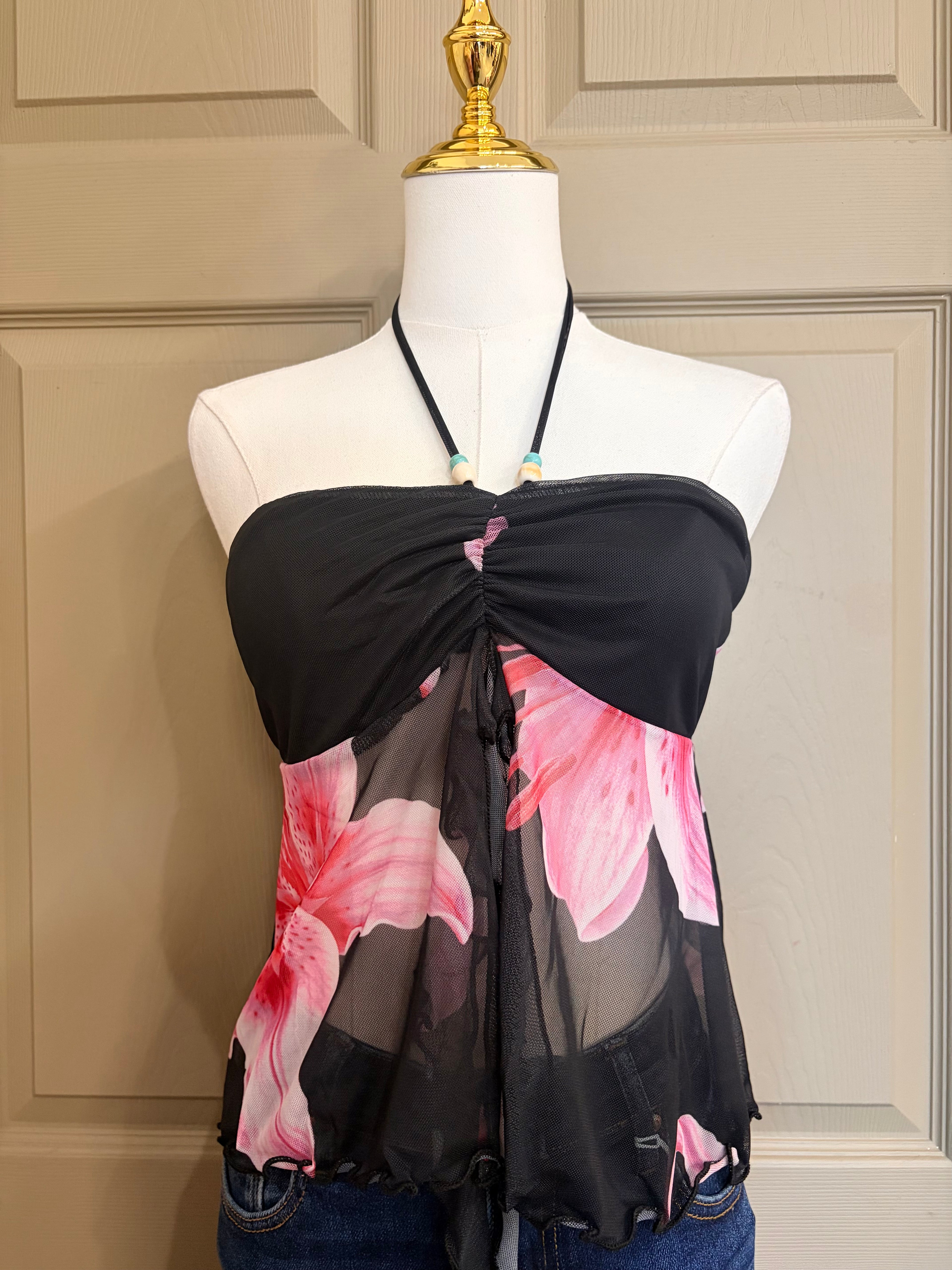 Black Bandeu Embelished Top