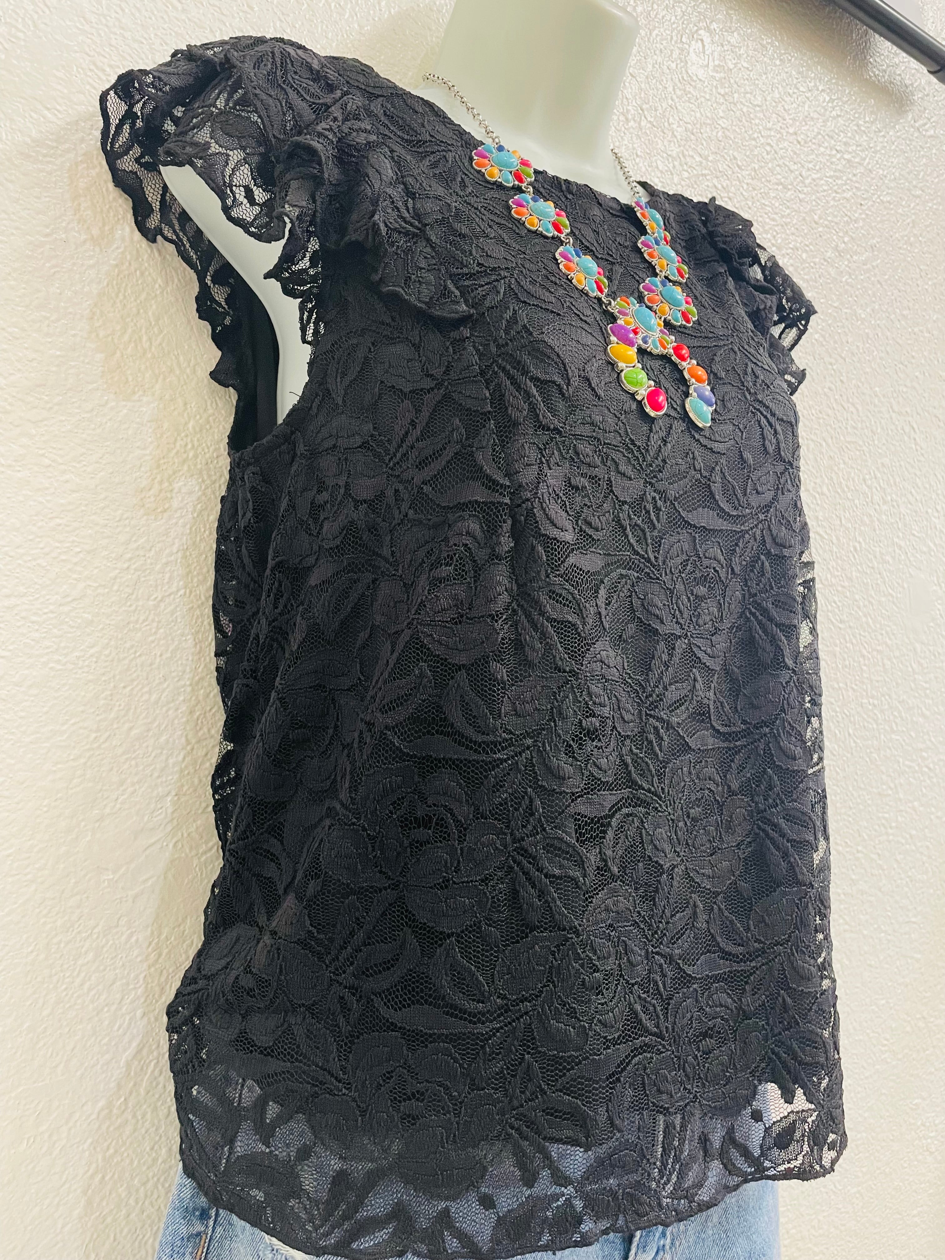 Floral Lace Flutter Sleeve Top