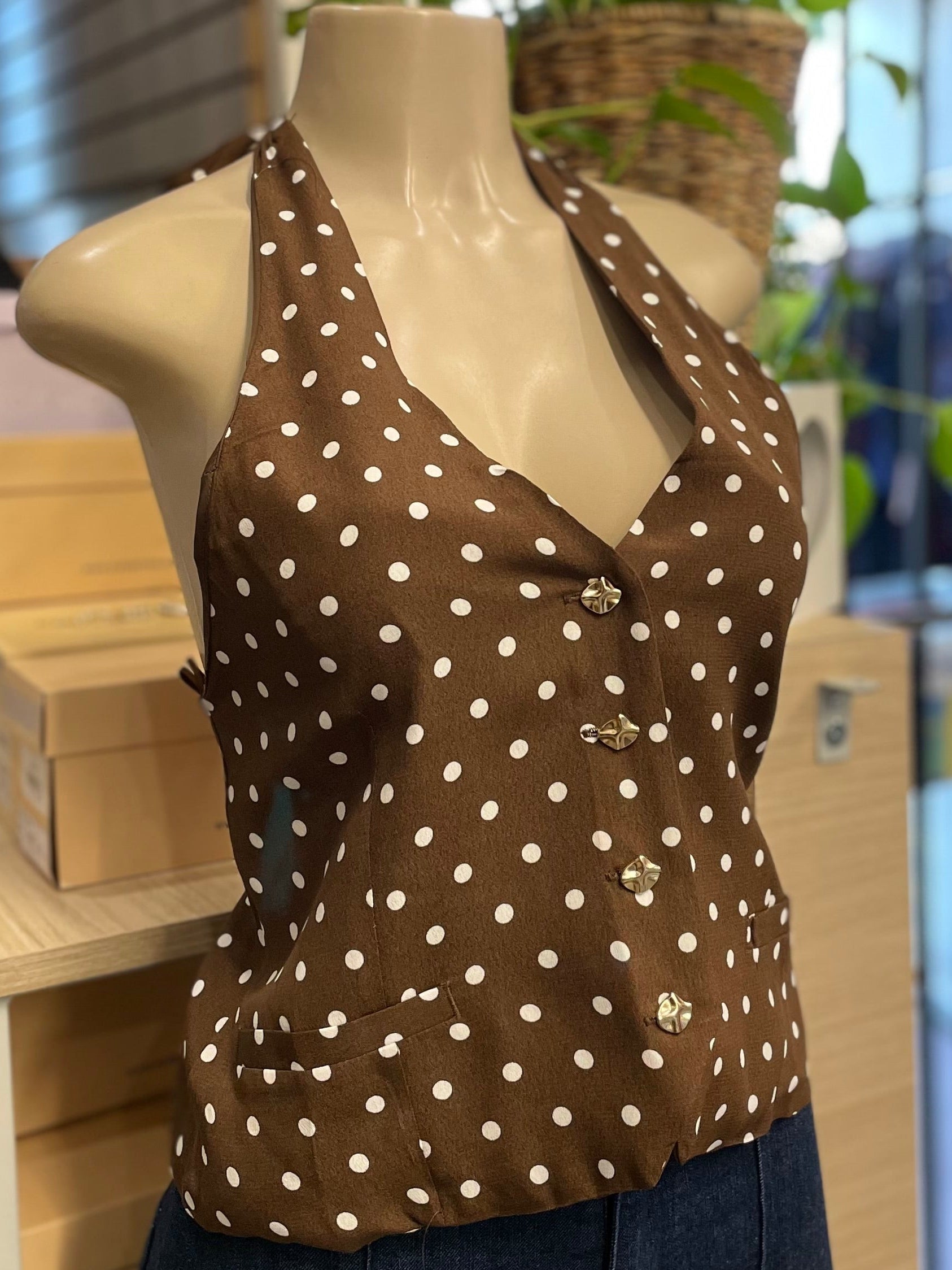 Mocha Polka Dot Halter Top