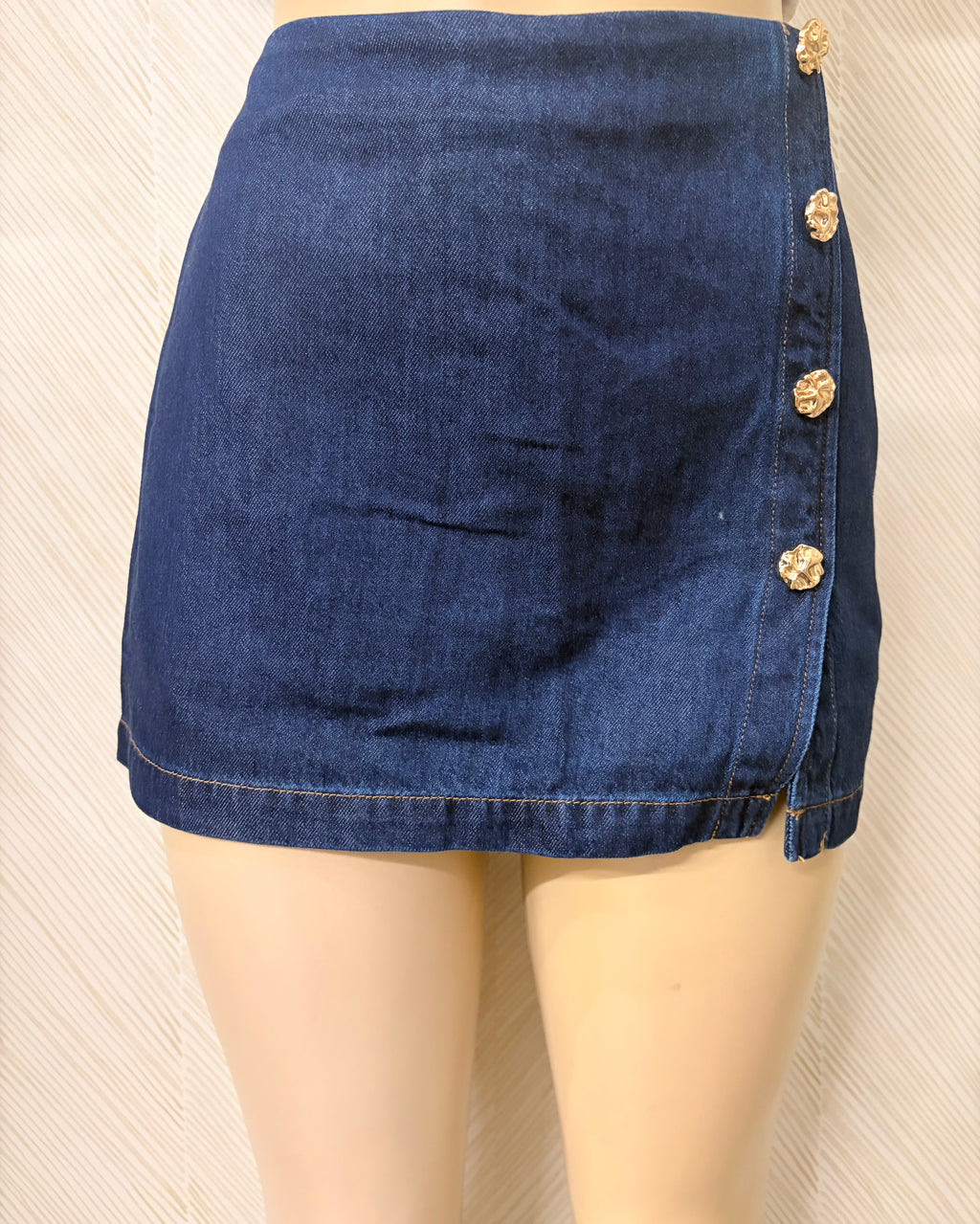 Gold button Dark Denim Mini Skort
