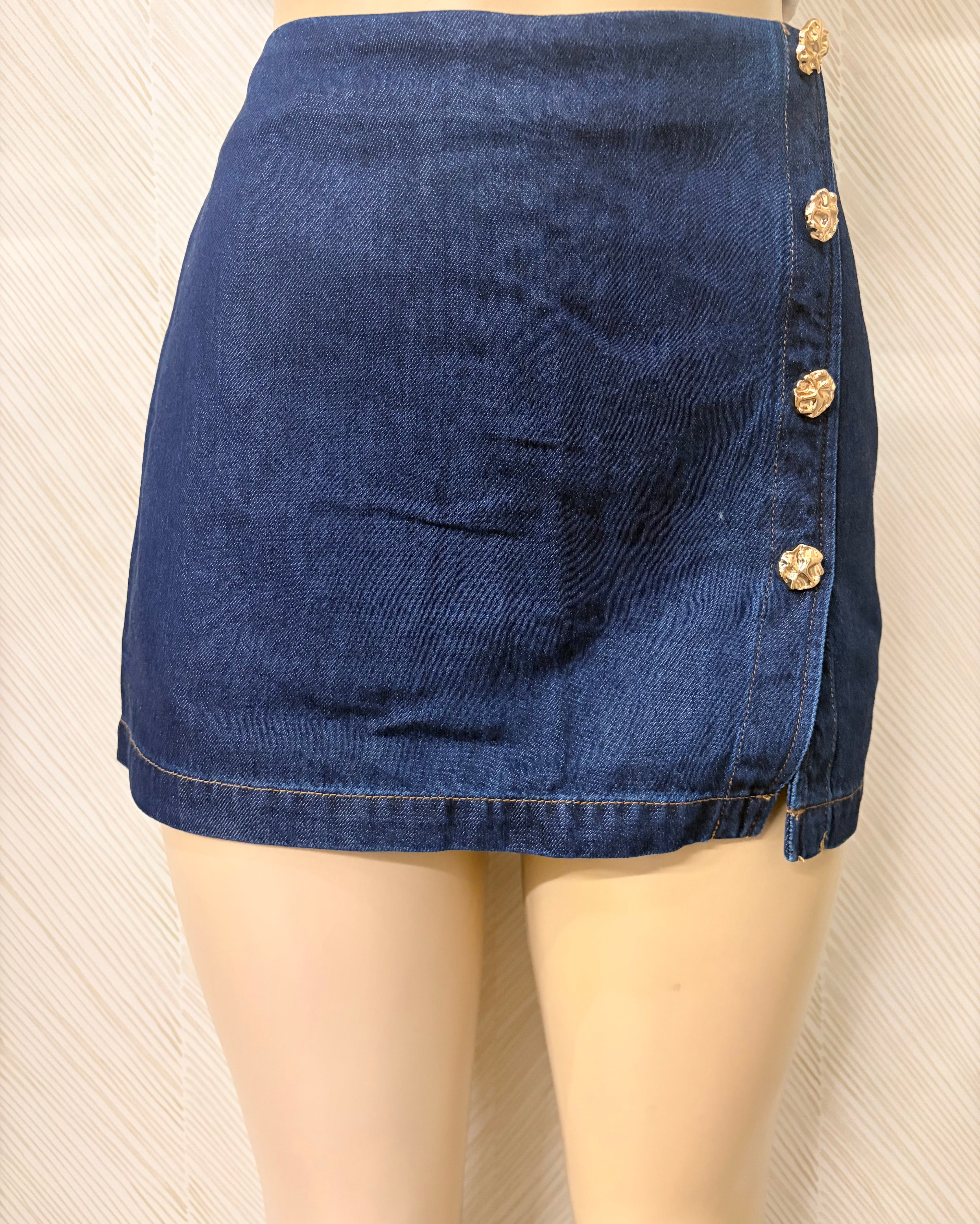 Gold button Dark Denim Mini Skort