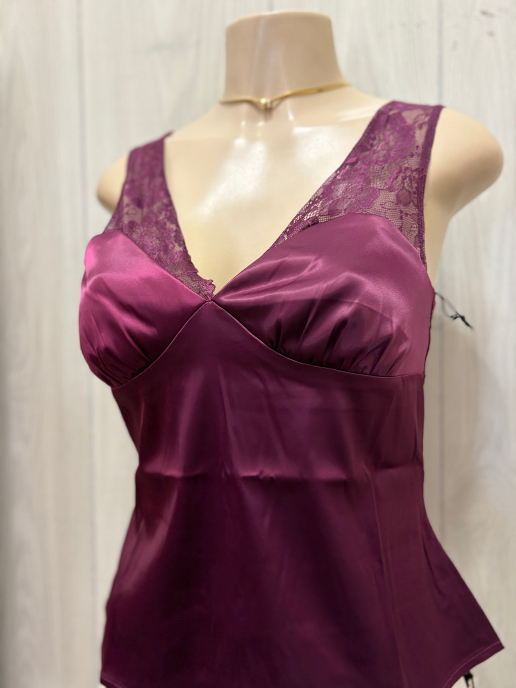 Wine Lace Trim Satin Top