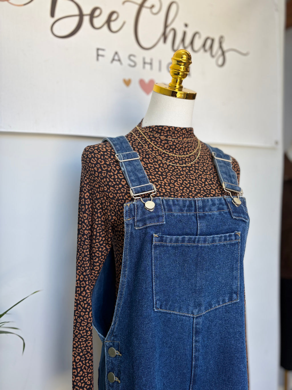 Dark denim wide leg overalls