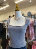 Navy/Soft white square neck sleeve top
