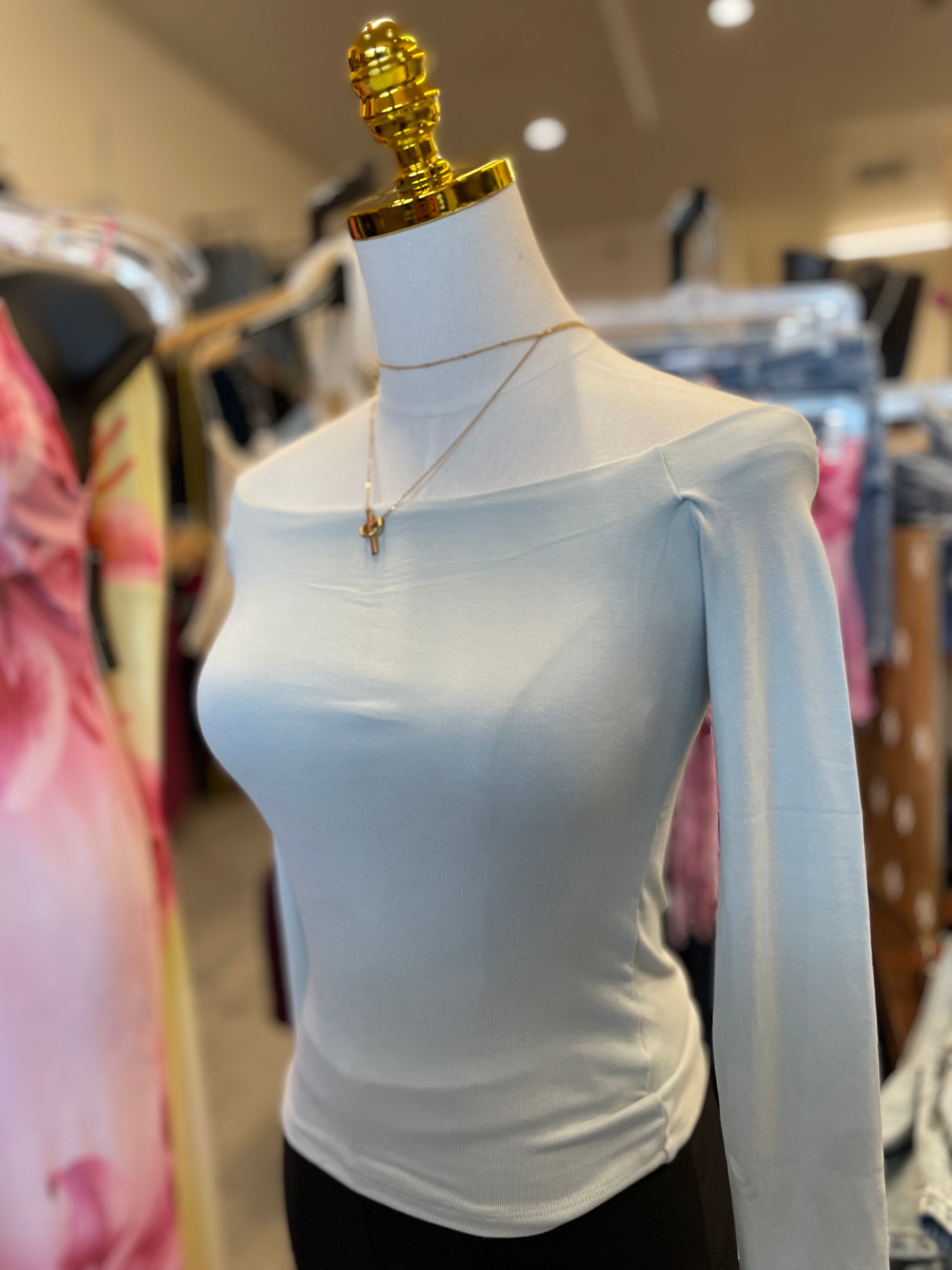Mint long sleeve off shoulder knit top