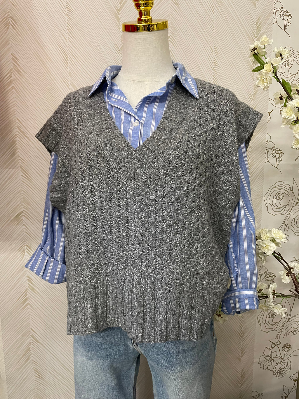 Blue stripe oversized button down shirt