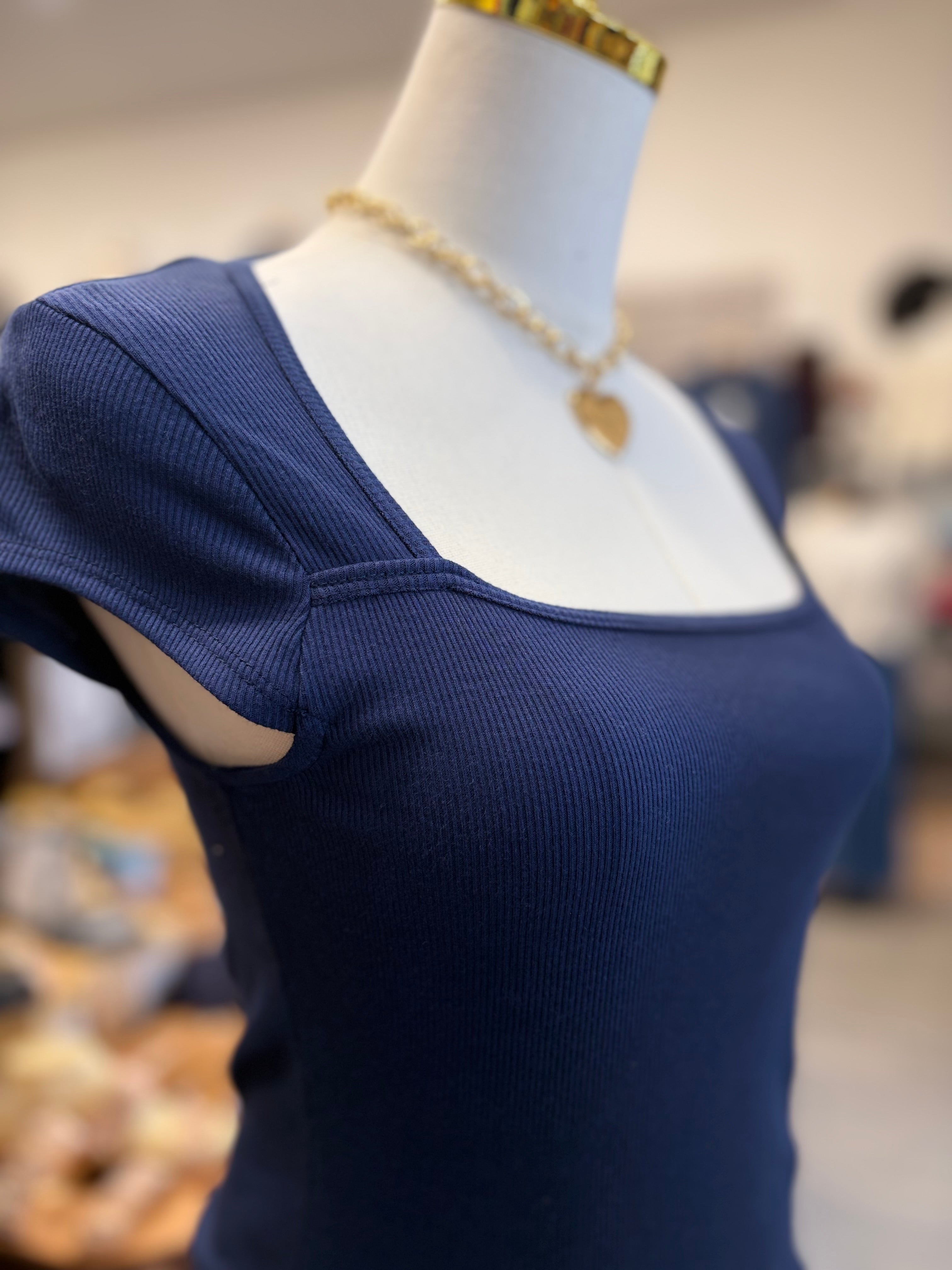 Navy Sq Neck Sleeve Top