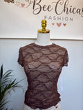 Lace Detail Brown Short Sleeve