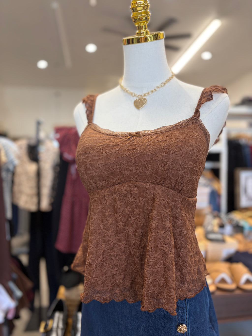 Cocoa Flutter Sleeve Trimmed Tank