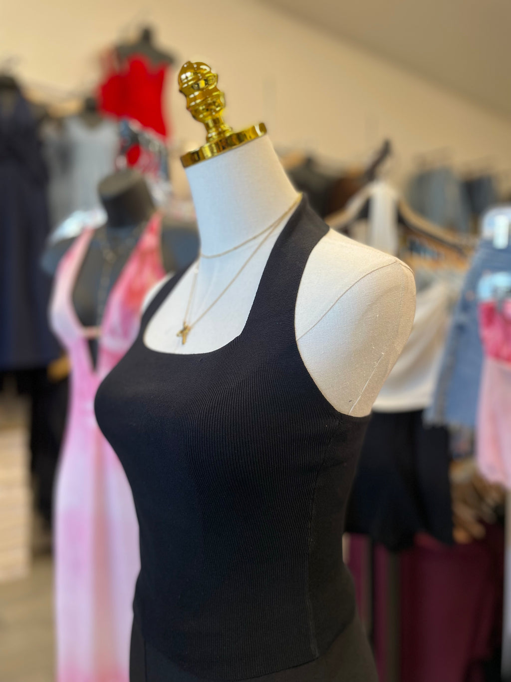 Black Square Halter Neck Knit Top