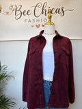 Wine Loose Fit Suede Shacket