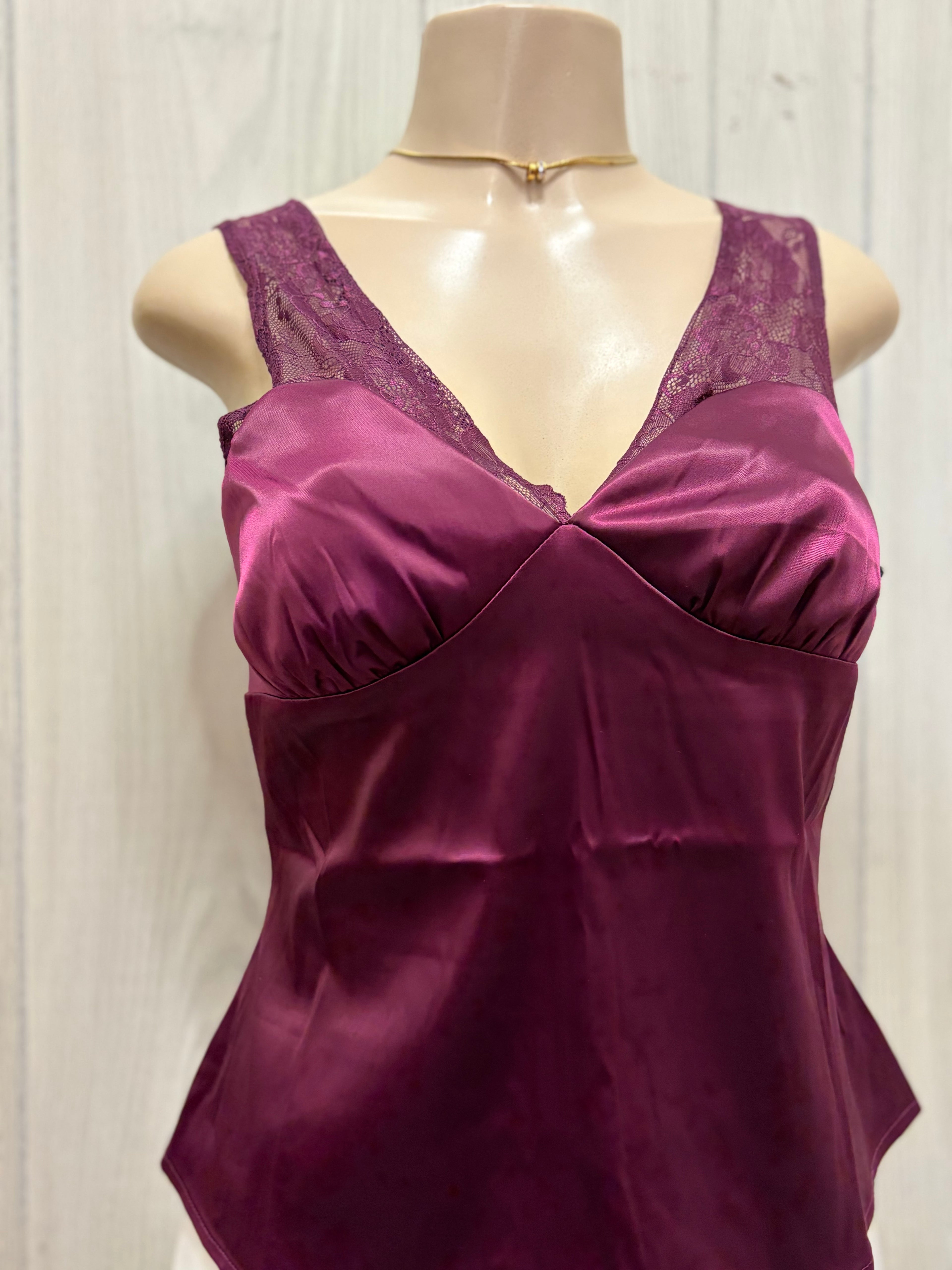Wine Lace Trim Satin Top