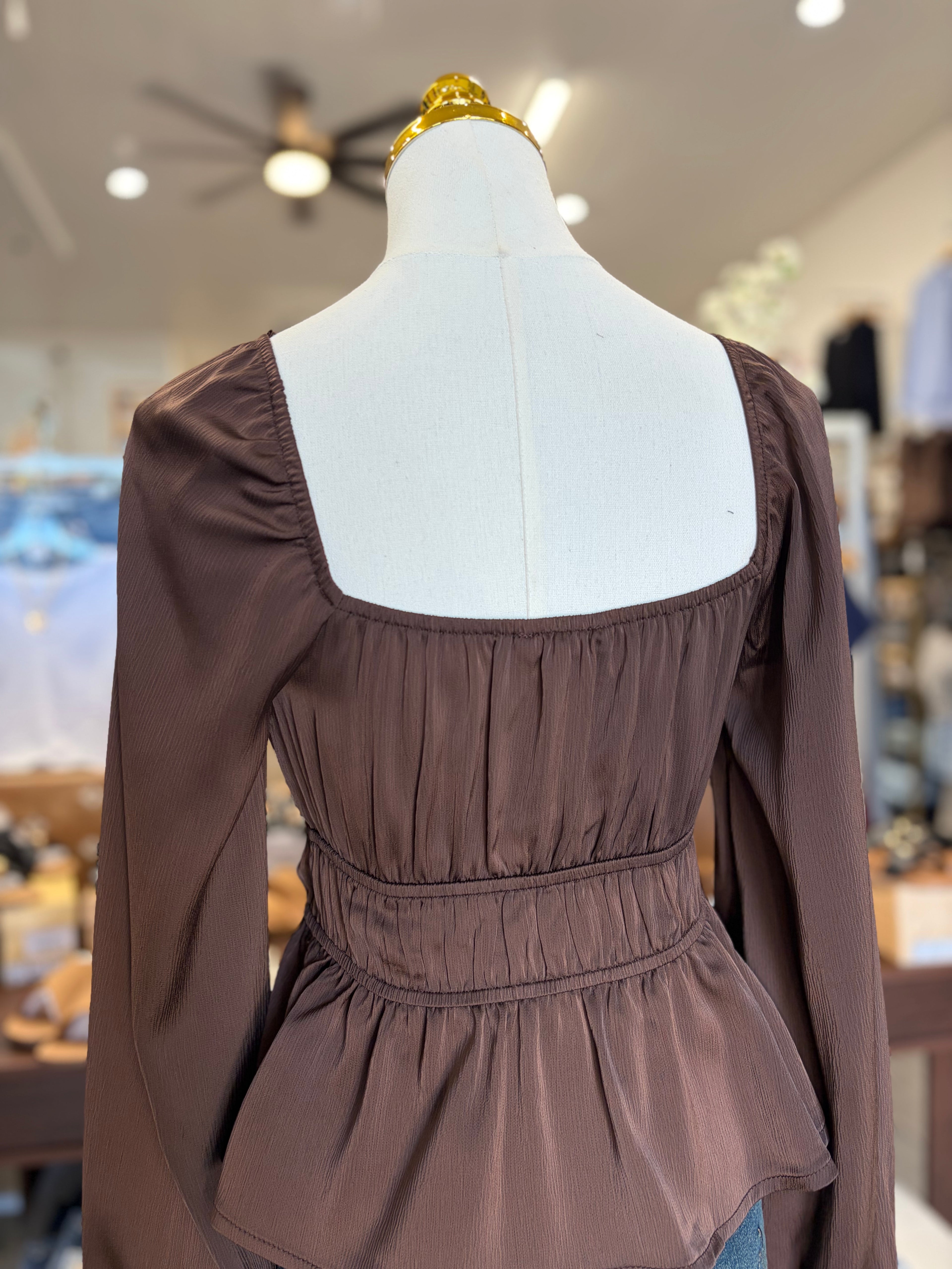Chocolate Scoop Neck Blouse