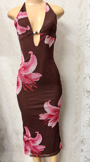 Brown Lily detail Maxi dress