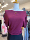 Burgundy One shoulder Ruched Short sleeve knit top
