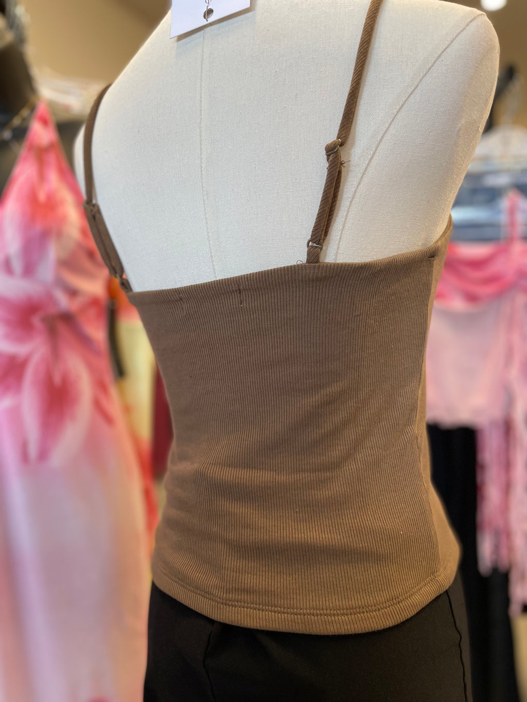 Slit Brown Rib Cami Top