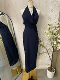 Navy Draped Halter Dress