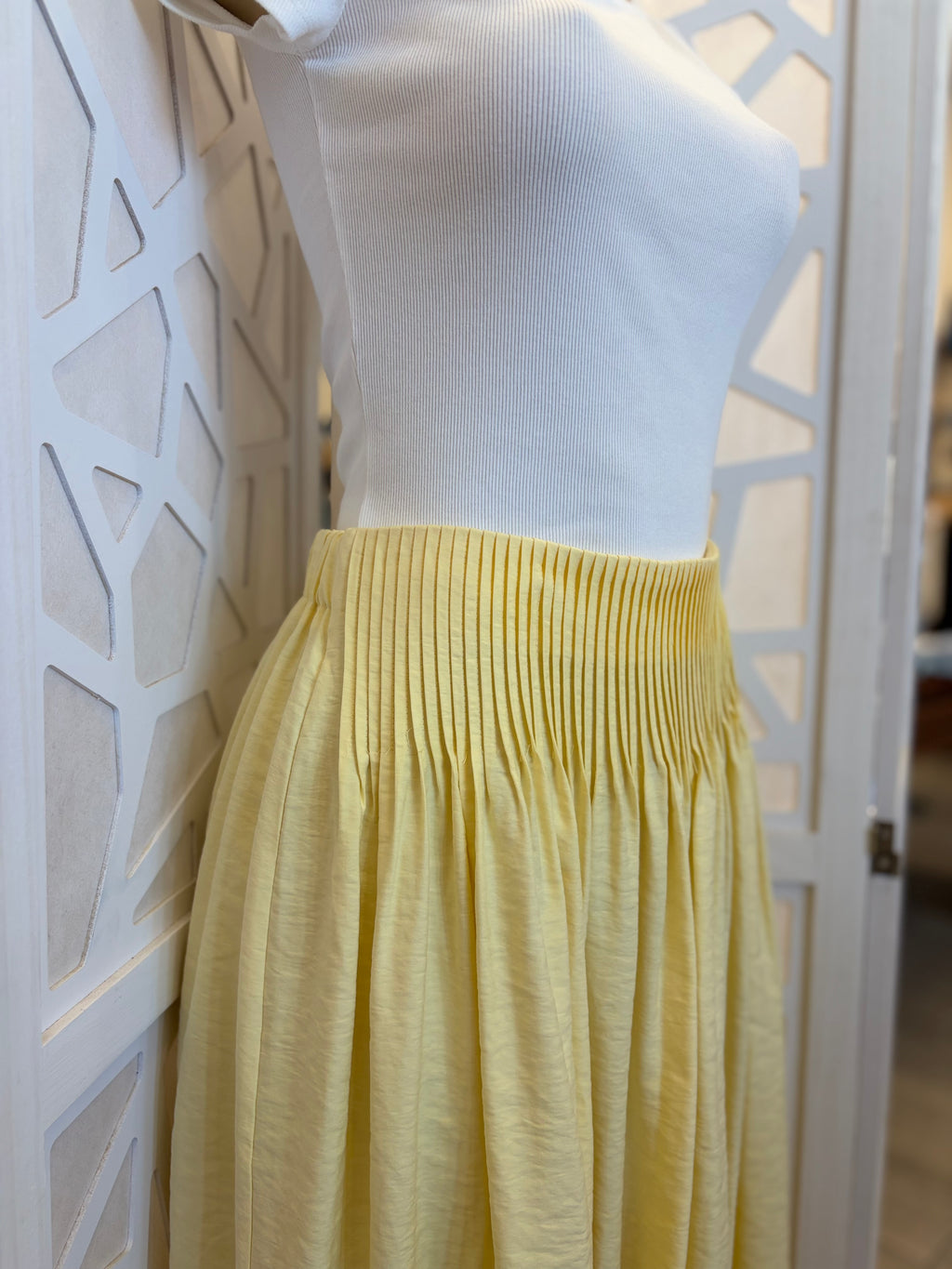 Butter Yellow Midi Skirt W/Pleat Detail