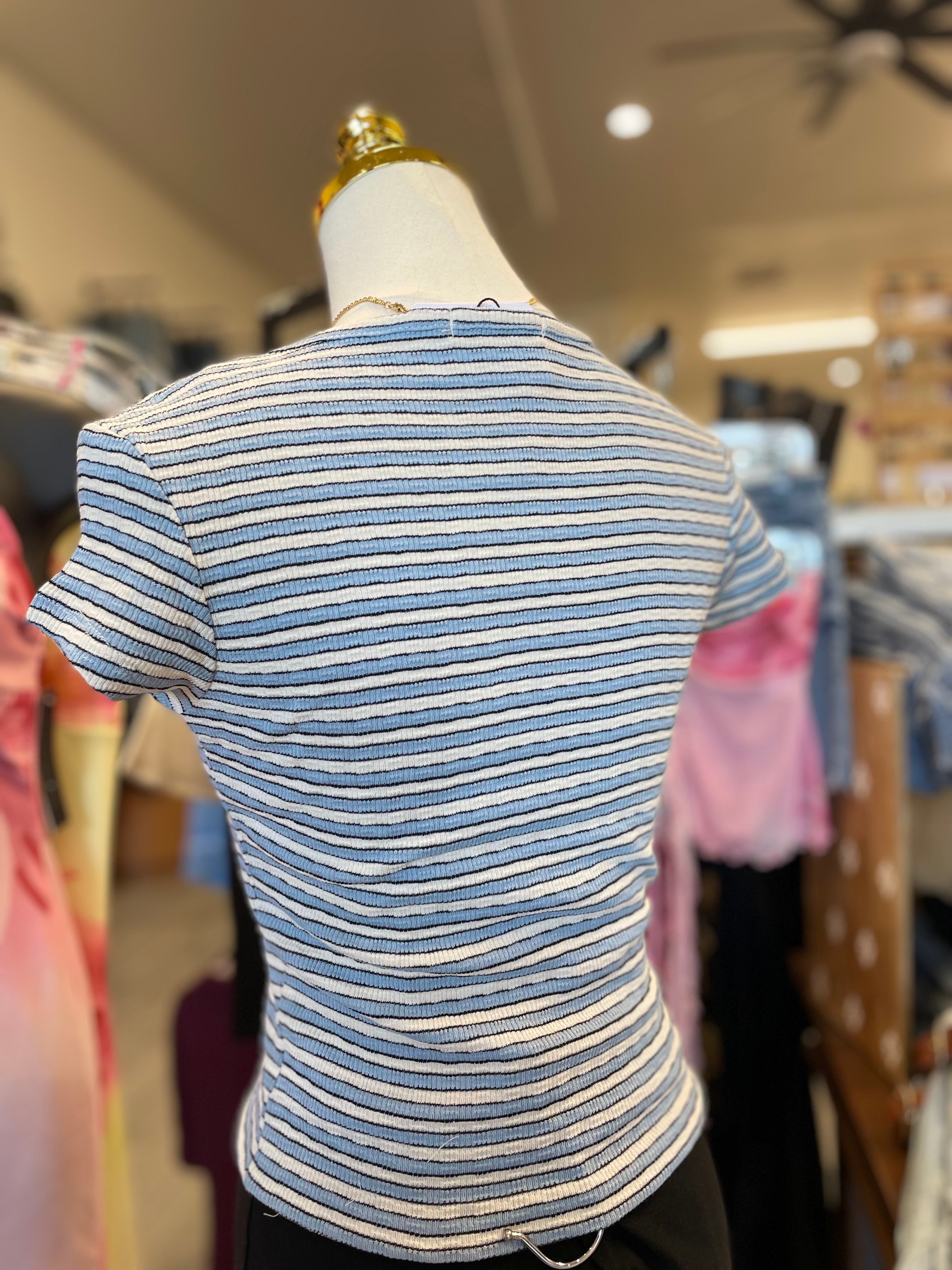 Blue Stripe sweetheart neck top