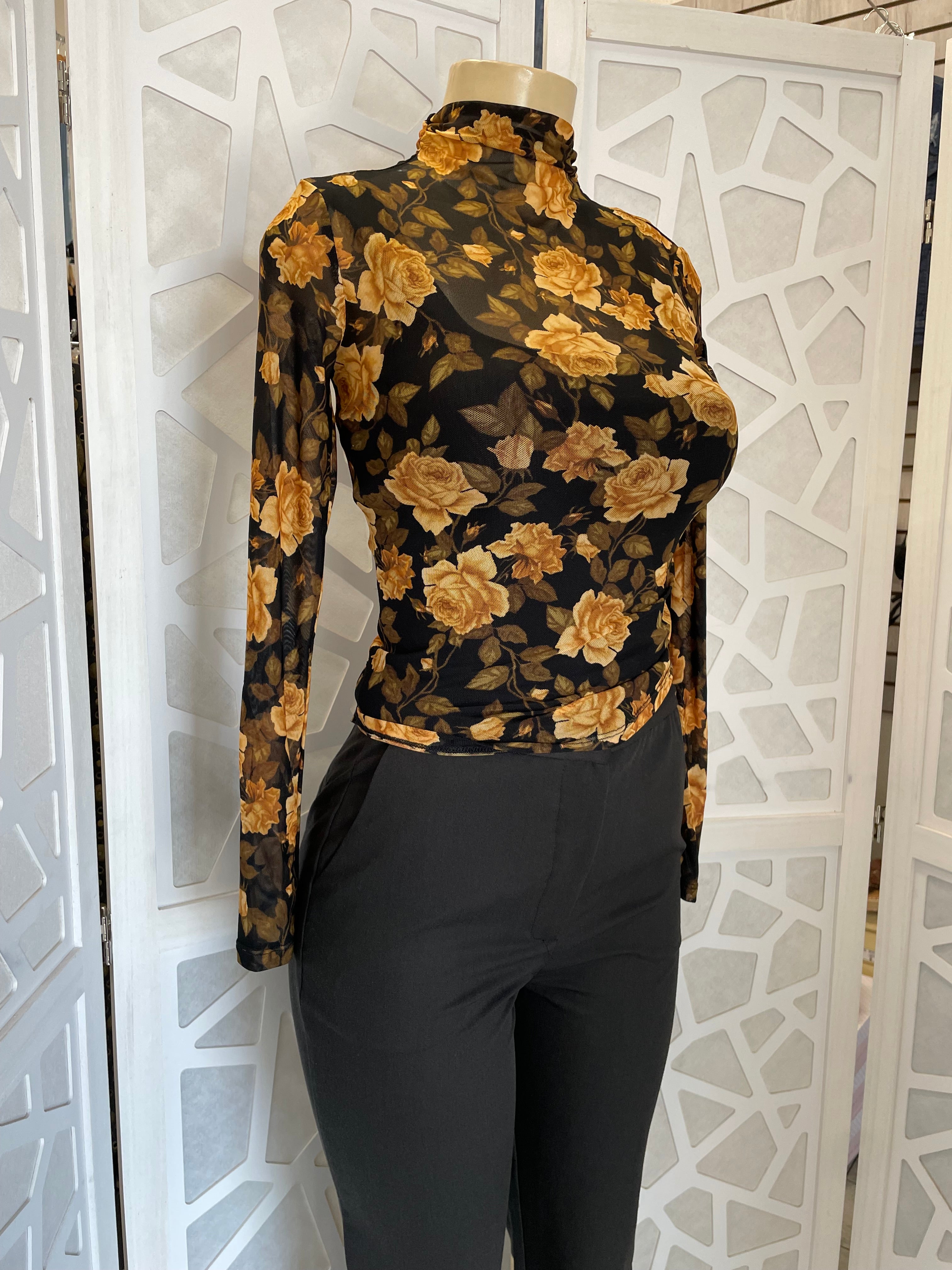 Yellow Flower Mesh Top