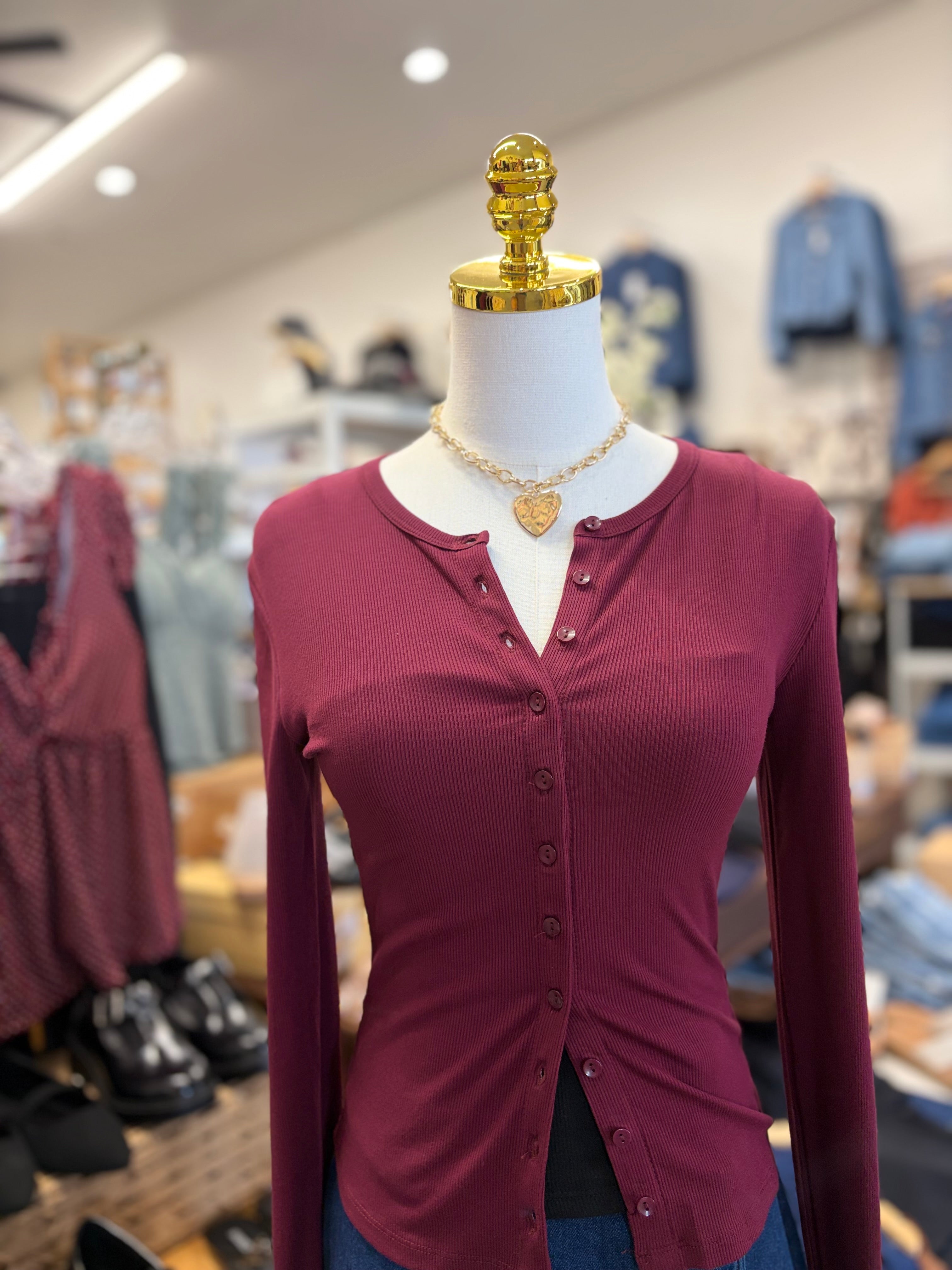 Burgundy Button Up Long Sleeve