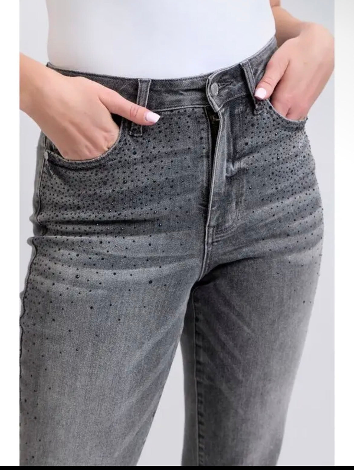 JB Grey HW Rhinestone Straight
