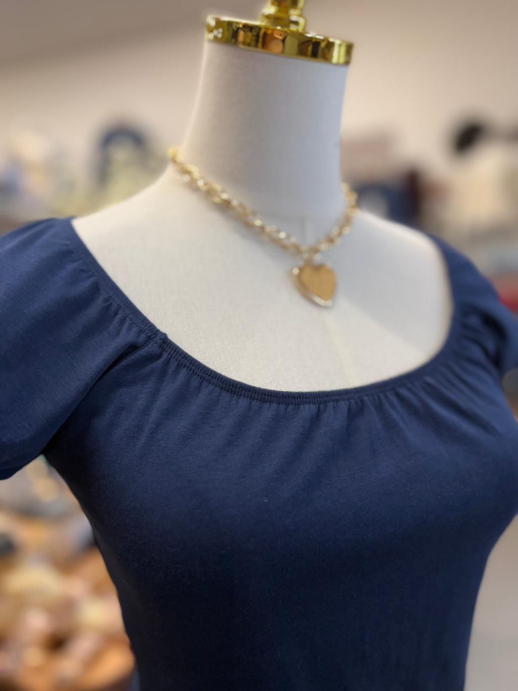 Navy Bubble Cap Sleeve Top