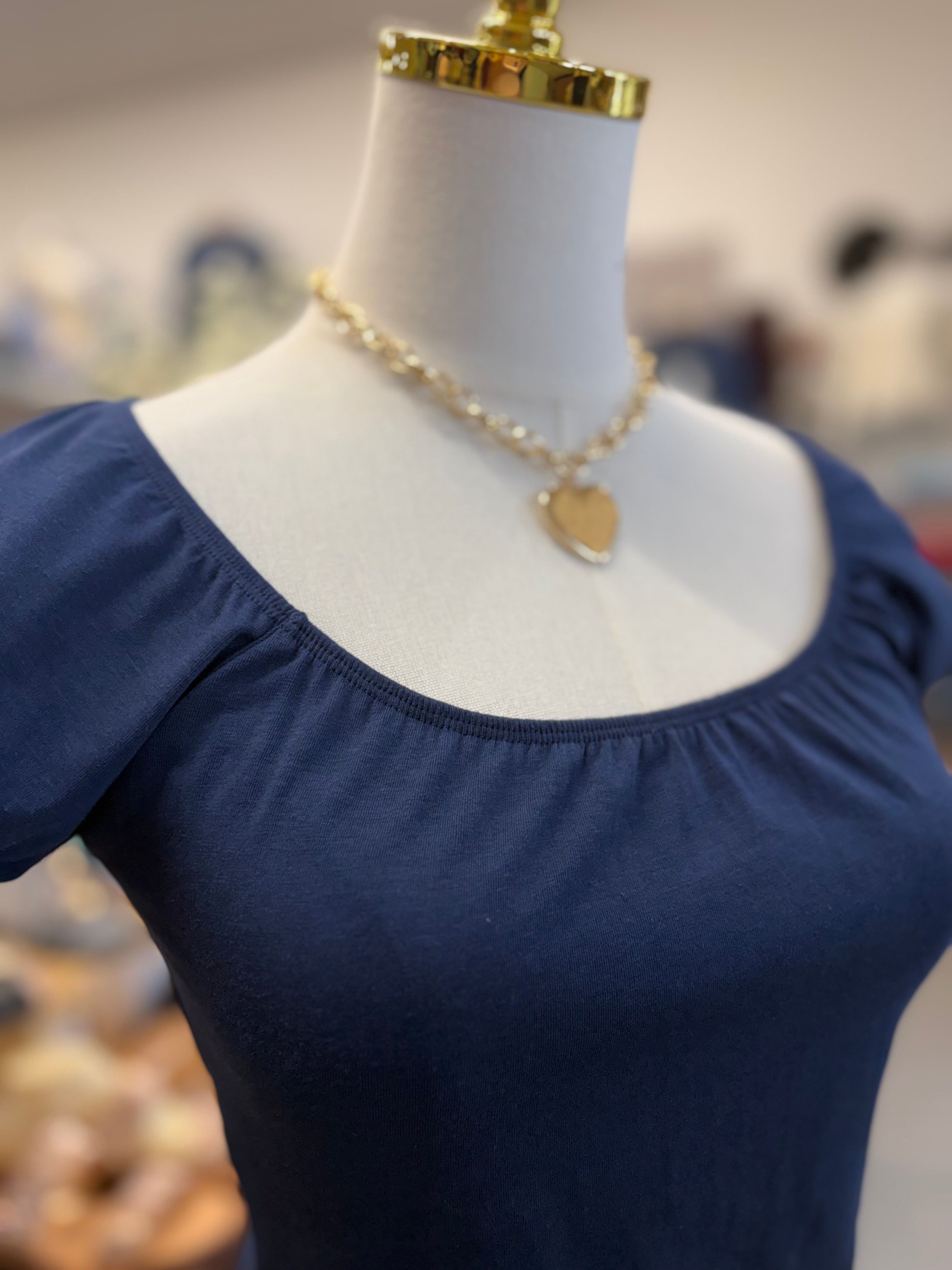 Navy Bubble Cap Sleeve Top