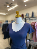 Navy V Neck Crop Top