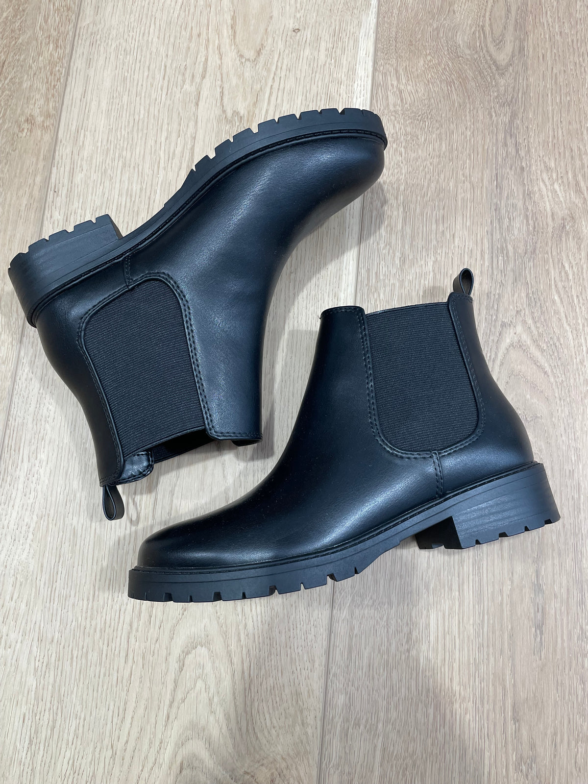 Black low-heel ankle booties