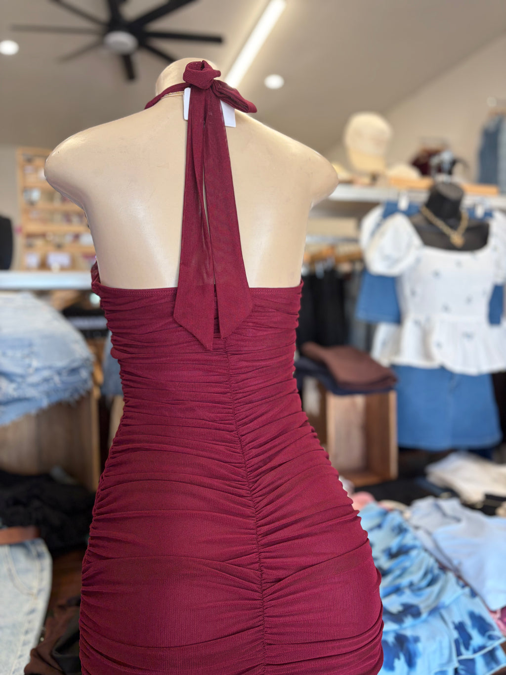 Burgundy Halter Elegant Dress