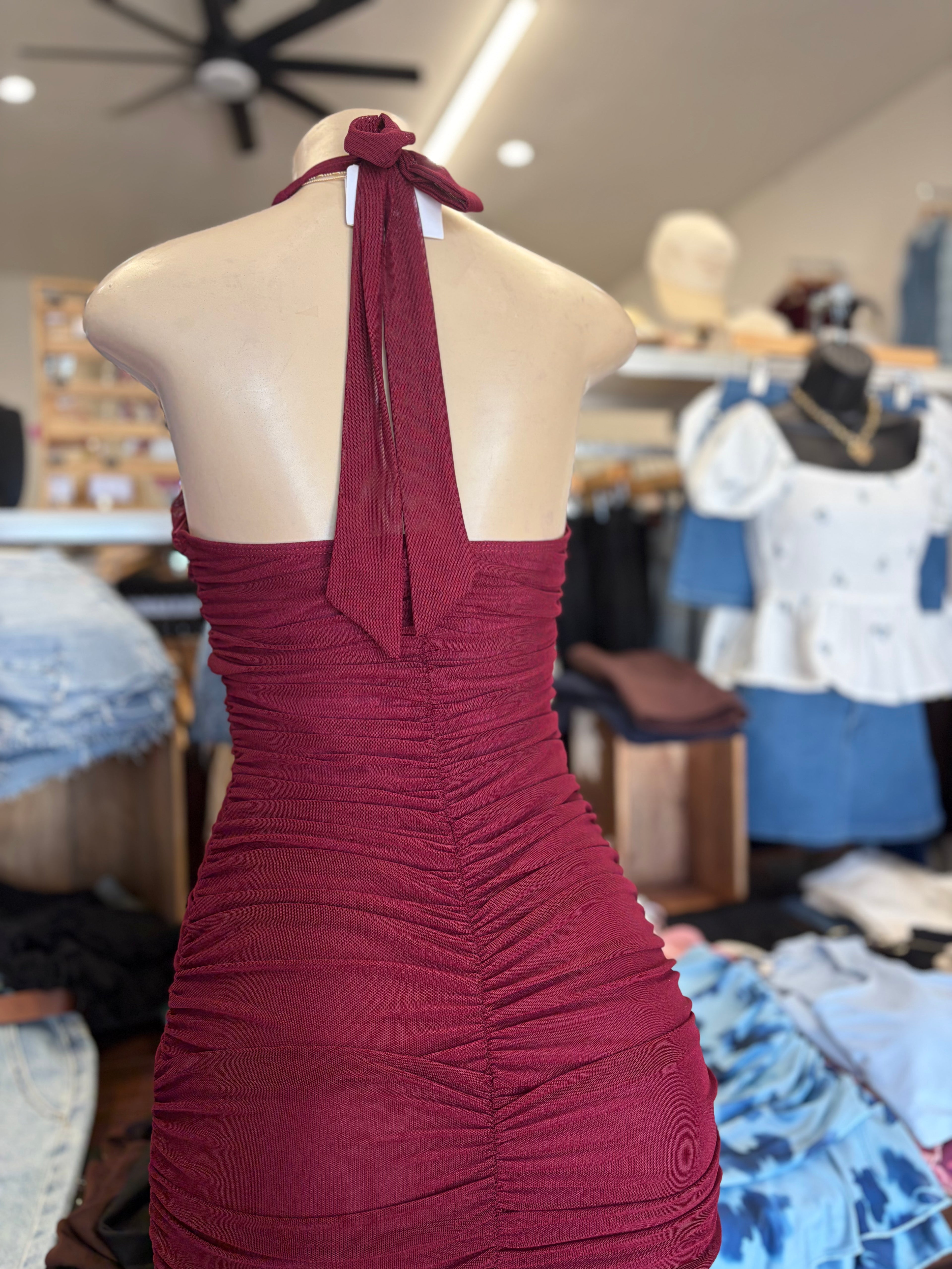 Burgundy Halter Elegant Dress