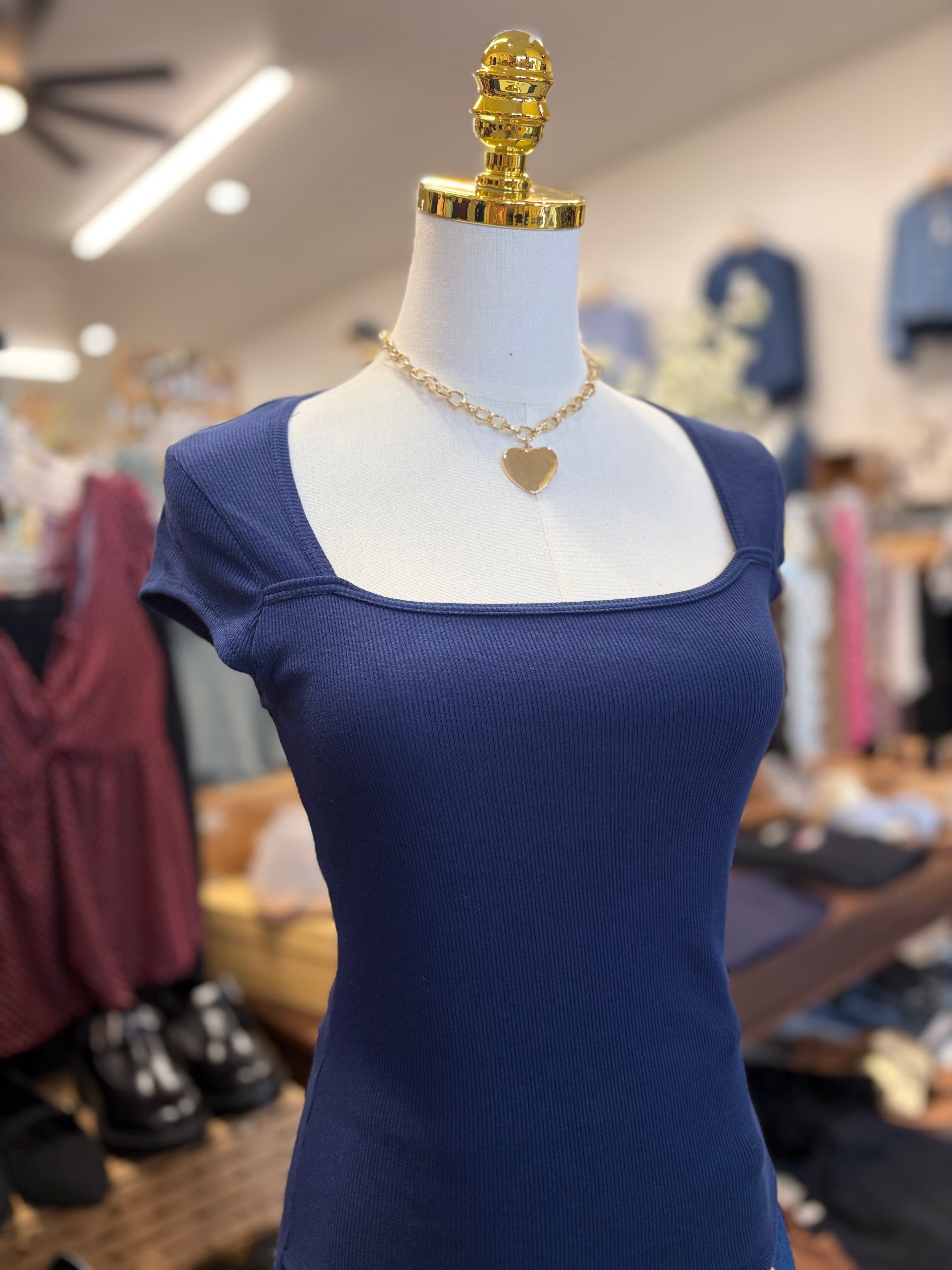Navy Sq Neck Sleeve Top