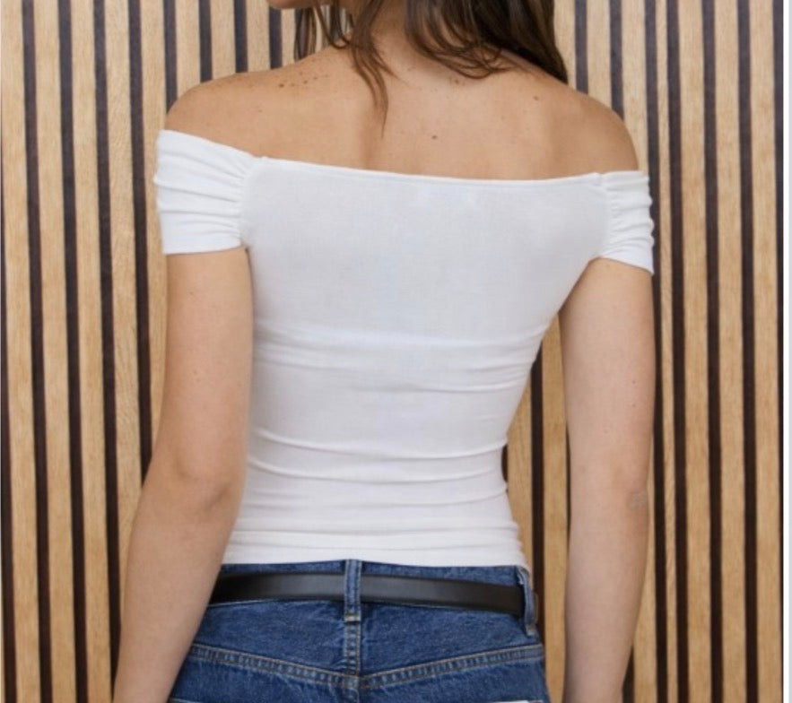 White fold over bodycon knit top