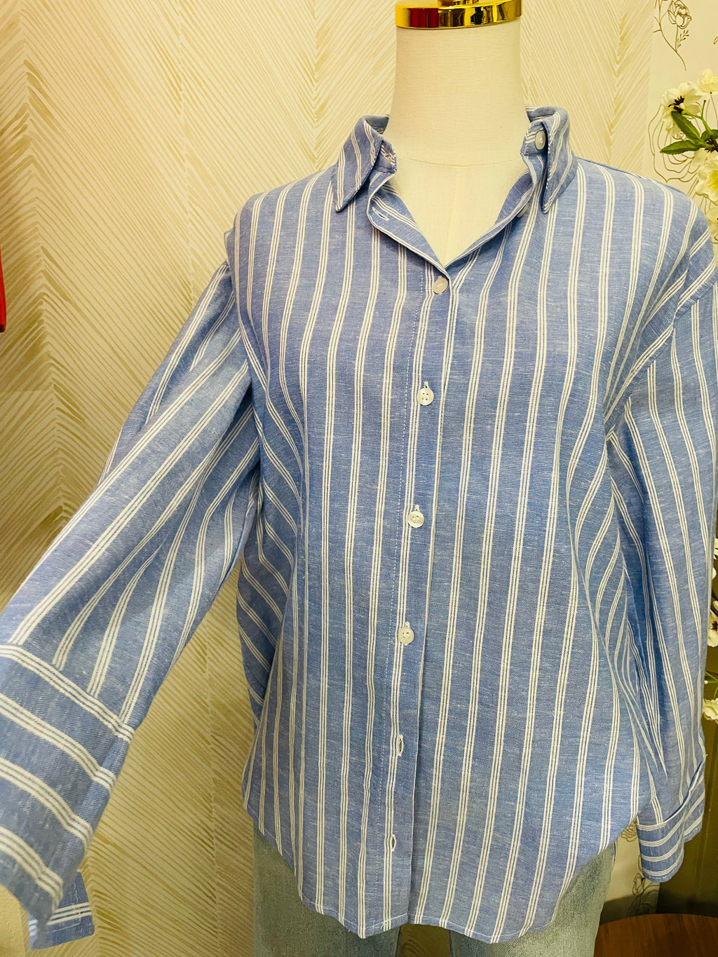 Blue stripe oversized button down shirt