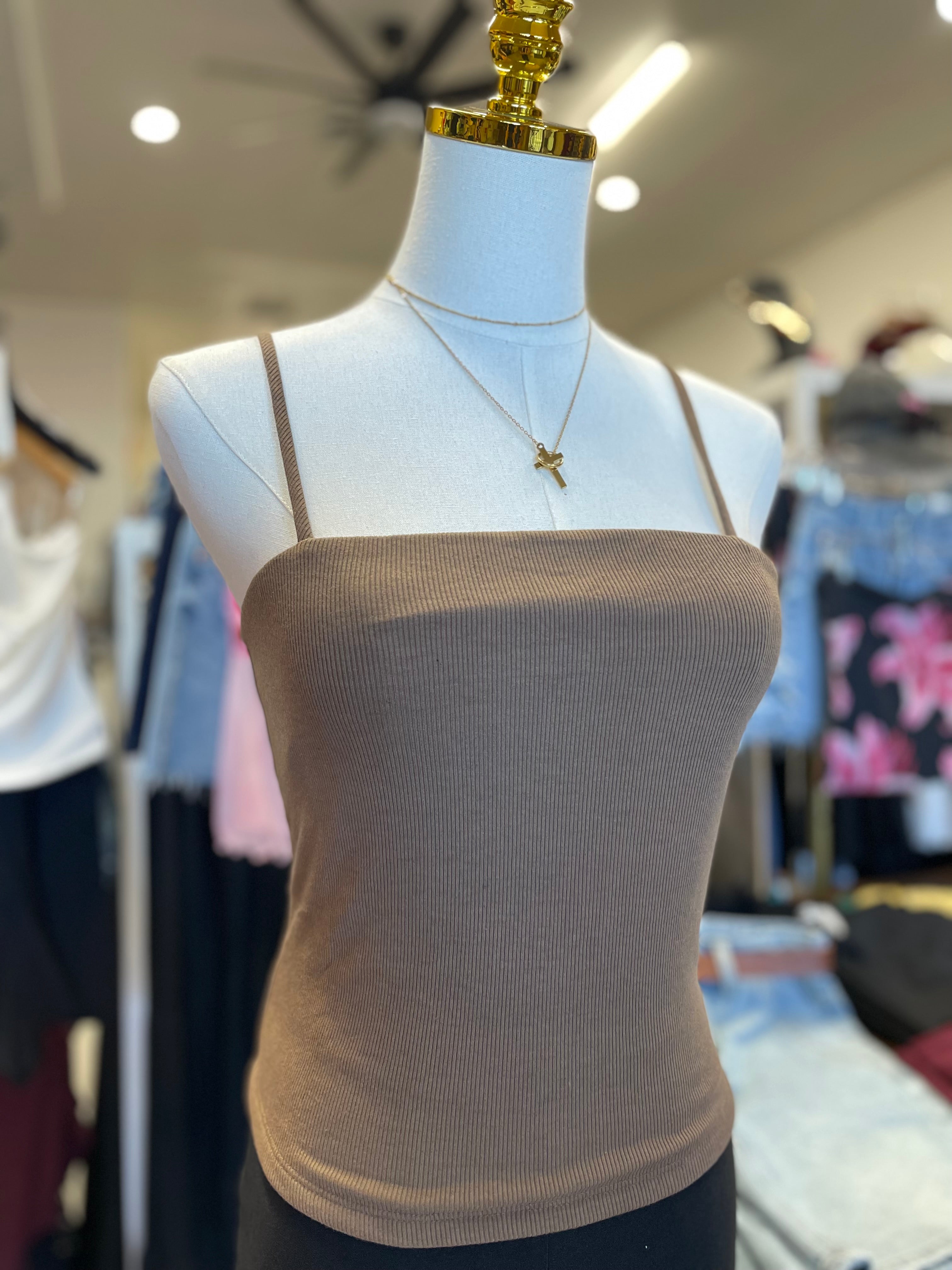 Slit Brown Rib Cami Top